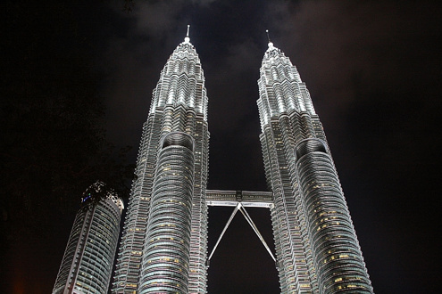 twin towers at night